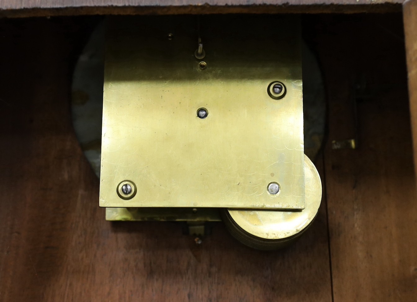 A Victorian mahogany bracket timepiece, single fusee movement, 42cm high